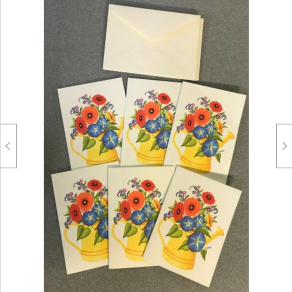 6 Vtg Unused Rust Craft Note Cards Flowers in Watering Can Blank Greeting Floral - Picture 4 of 5